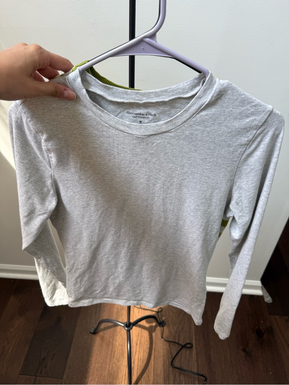 Abercrombie & Fitch Heather Gray Tee with Olive Rib Trim